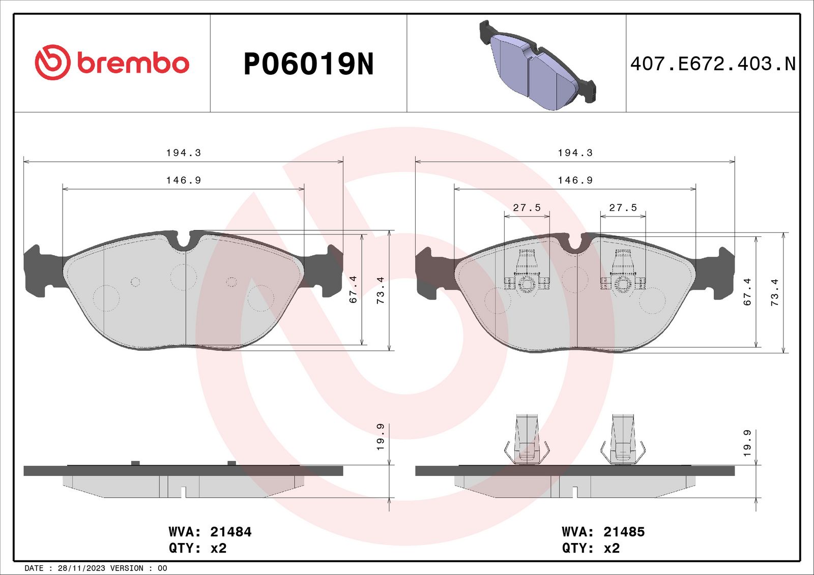 PRIME Ceramic Front Disc Brake Pad Set - P06019N_01