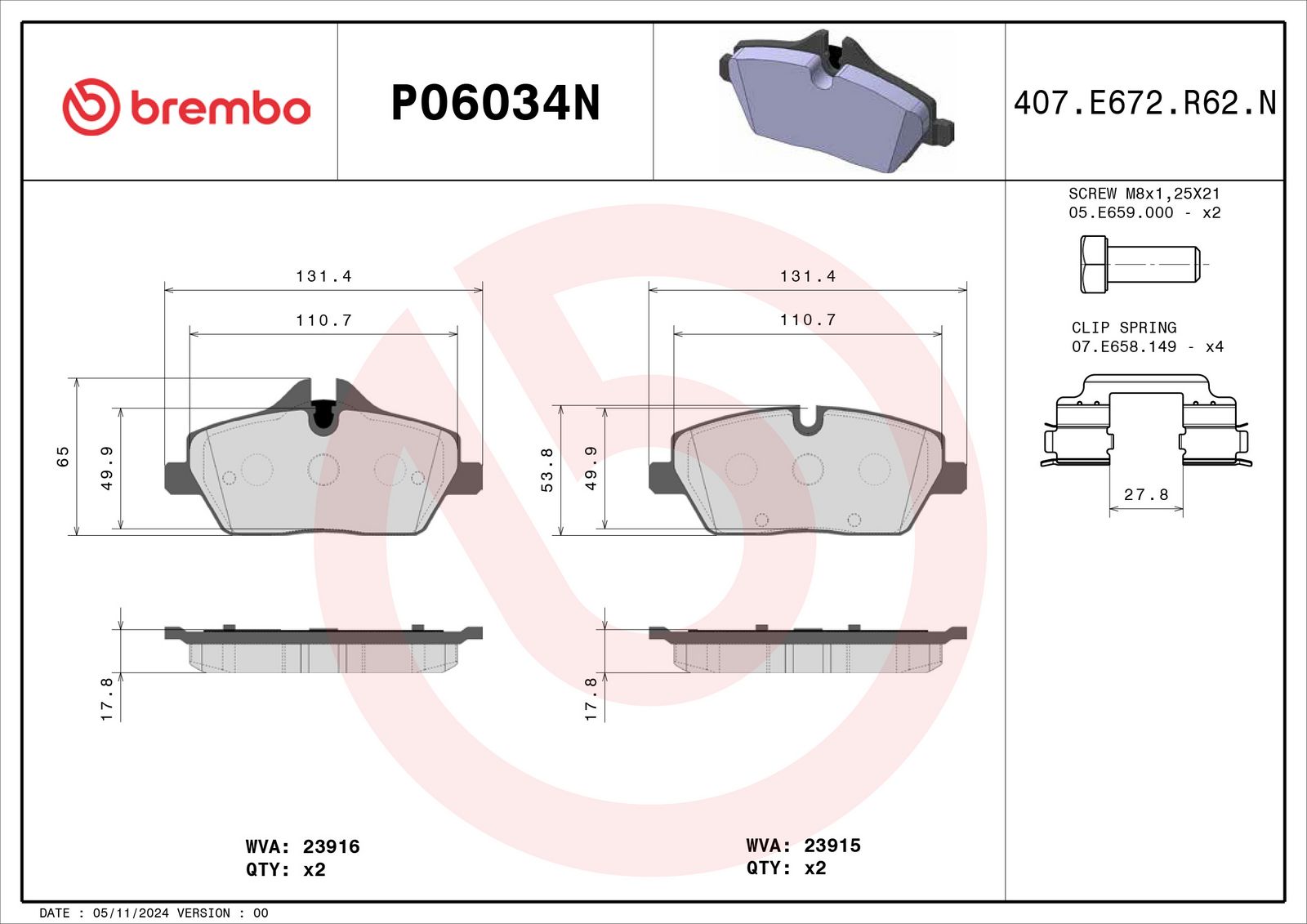 PRIME Ceramic Front Disc Brake Pad Set - P06034N_01