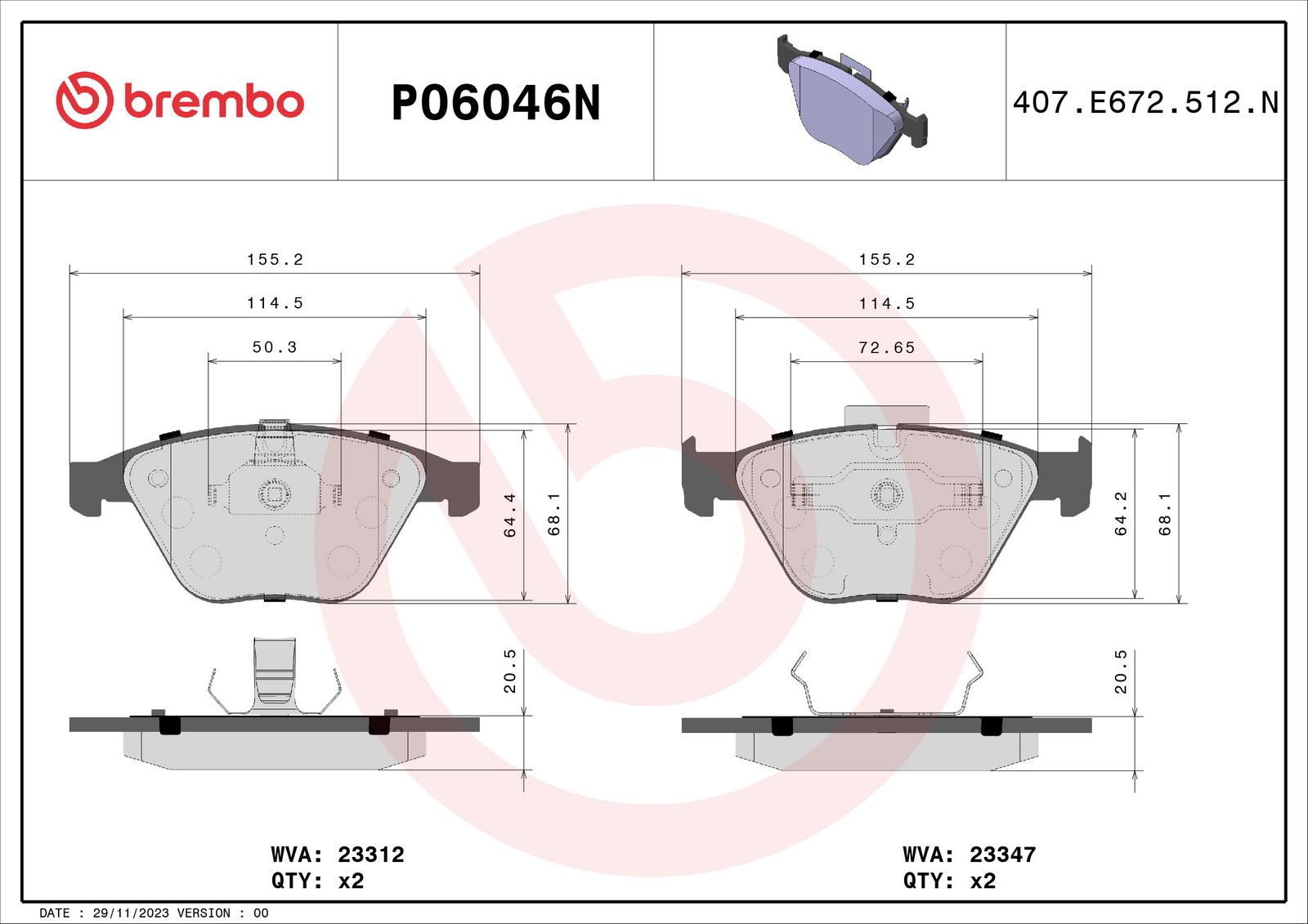 PRIME Ceramic Front Disc Brake Pad Set - P06046N_01
