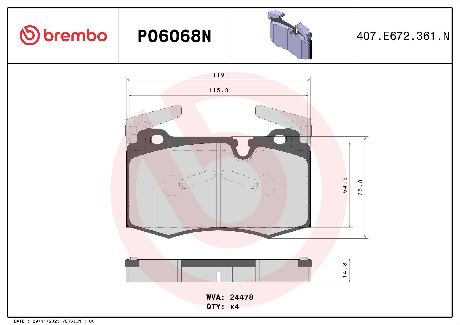 PRIME Ceramic Front Disc Brake Pad Set - P06068N_01