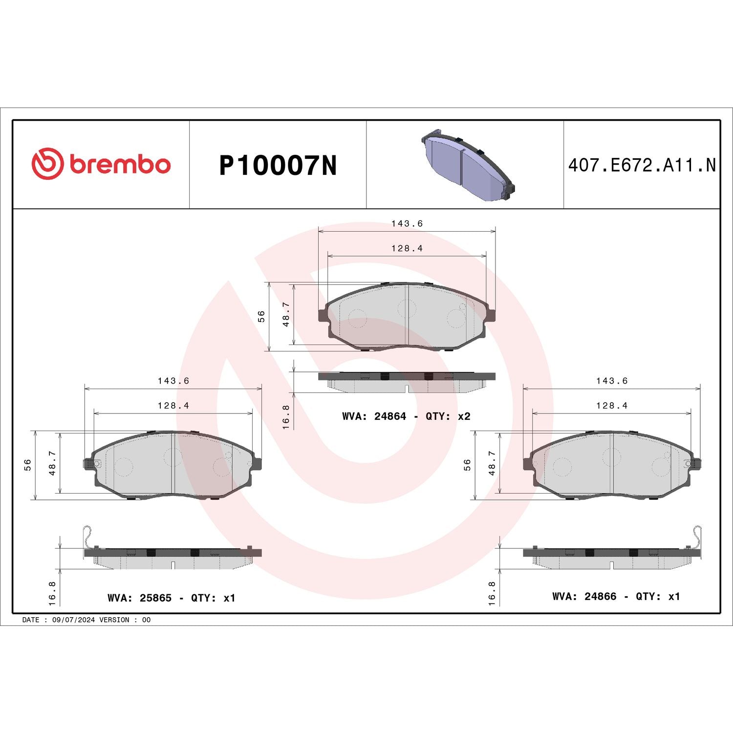 PRIME Ceramic Front Disc Brake Pad Set - P10007N_02