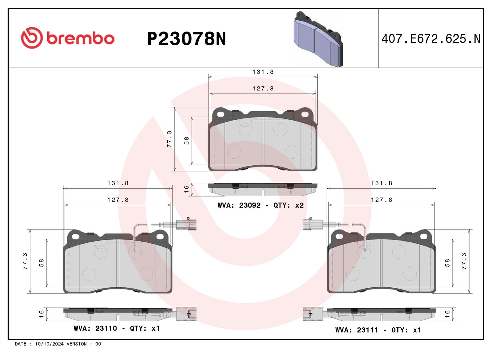 PRIME Ceramic Front Disc Brake Pad Set - P23078N_01
