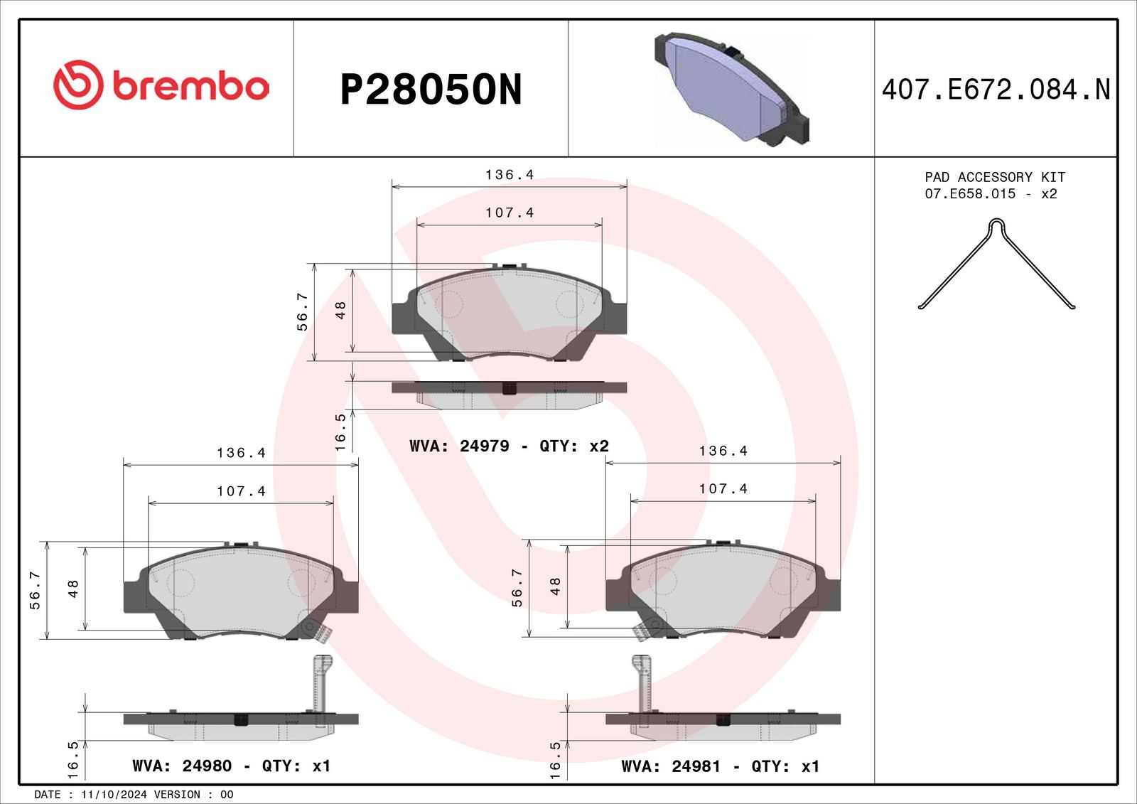 PRIME Ceramic Front Disc Brake Pad Set - P28050N_01