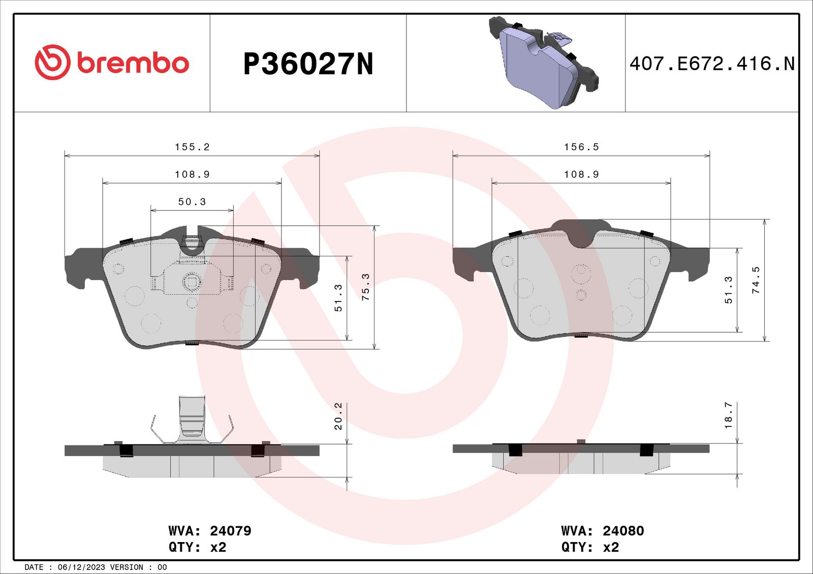 PRIME Ceramic Front Disc Brake Pad Set - P36027N_01