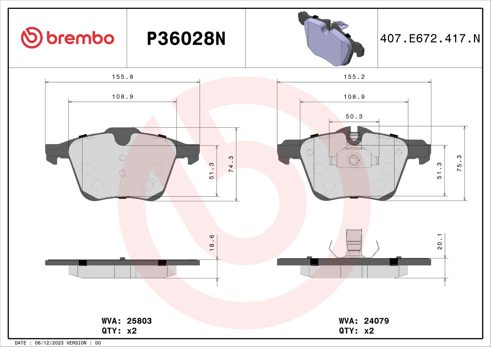 PRIME Ceramic Front Disc Brake Pad Set - P36028N_01
