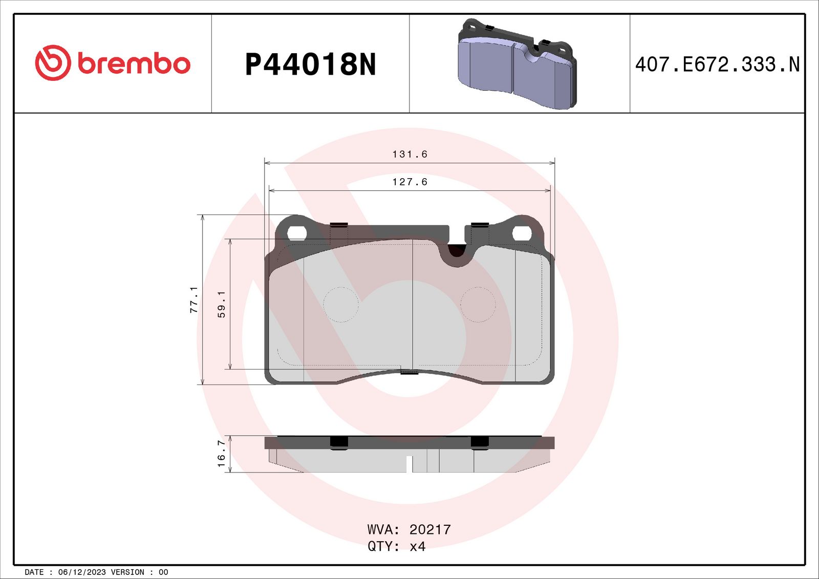 PRIME Ceramic Front Disc Brake Pad Set - P44018N_01