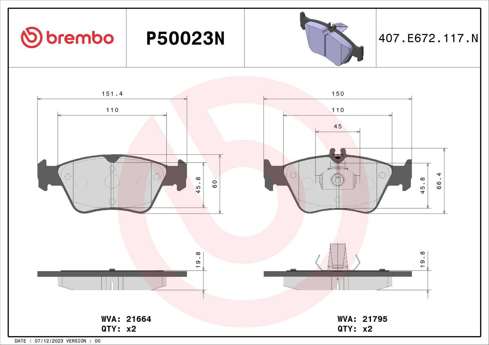 PRIME Ceramic Front Disc Brake Pad Set - P50023N_02