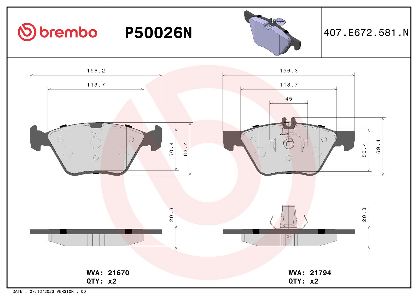 PRIME Ceramic Front Disc Brake Pad Set - P50026N_02