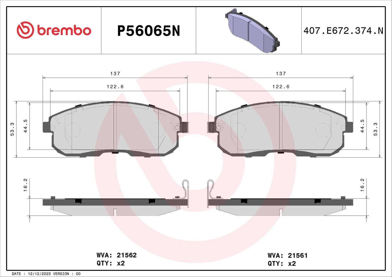 PRIME Ceramic Front Disc Brake Pad Set - P56065N_02