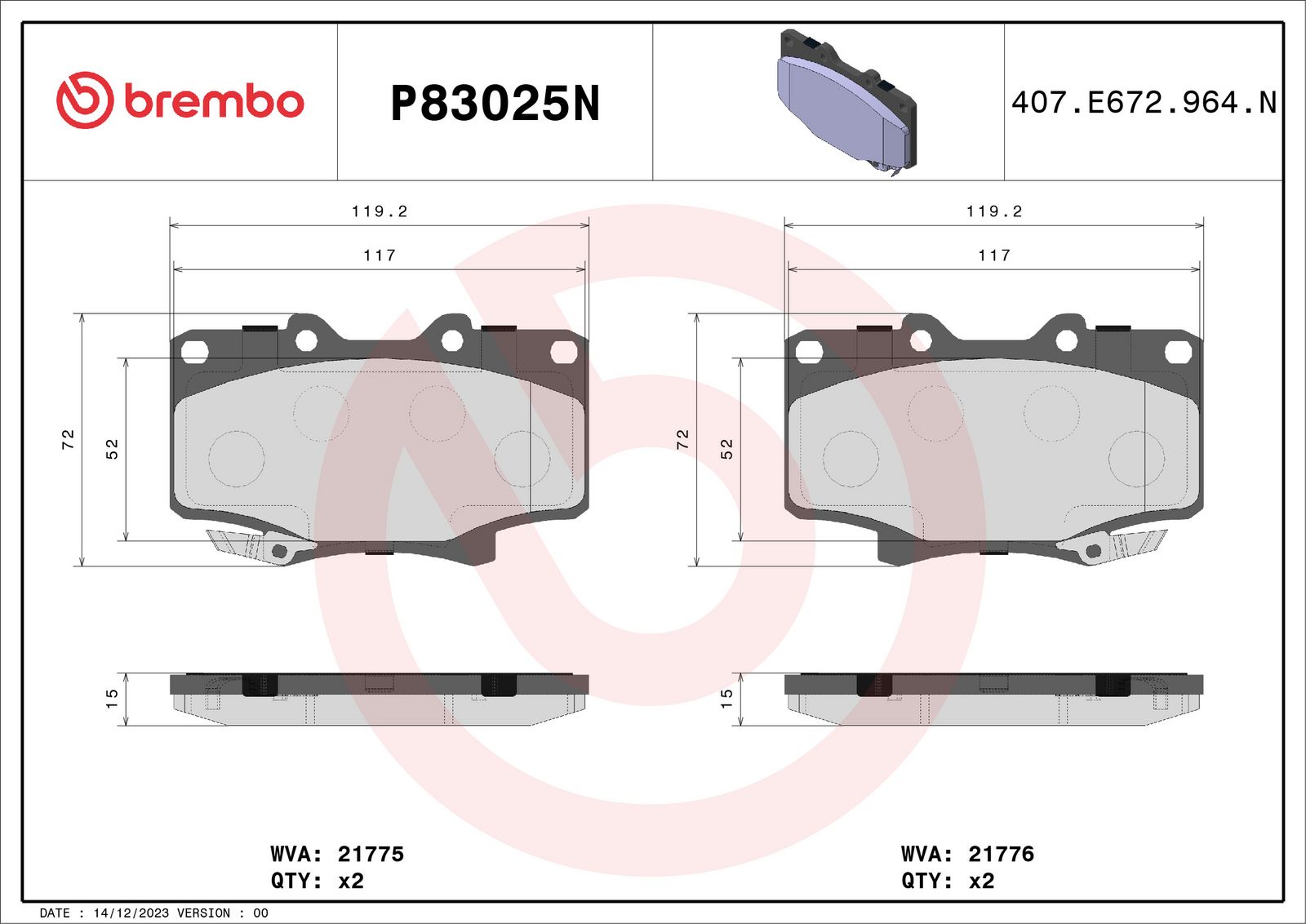 PRIME Ceramic Front Disc Brake Pad Set - P83025N_02