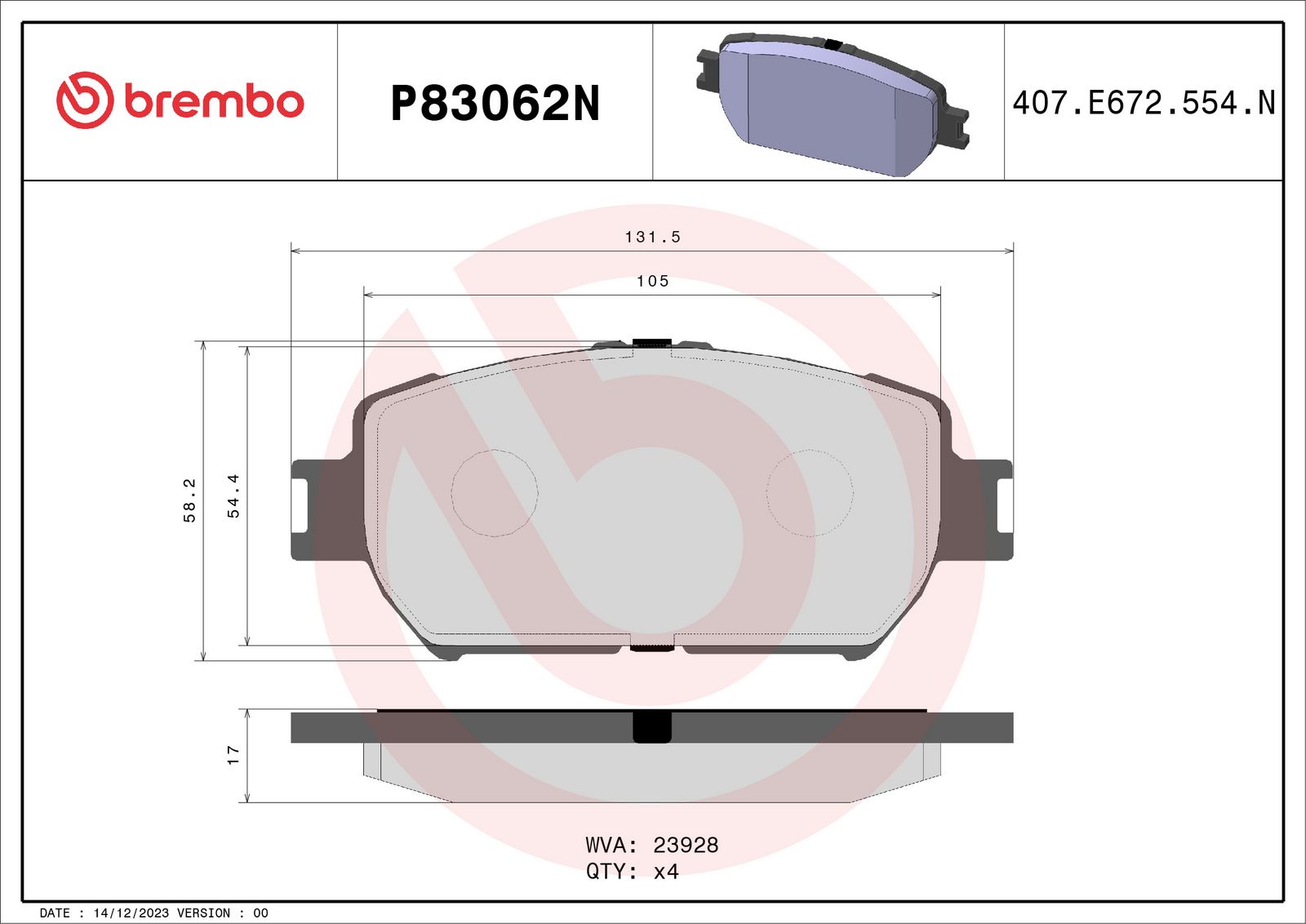 PRIME Ceramic Front Disc Brake Pad Set - P83062N_02