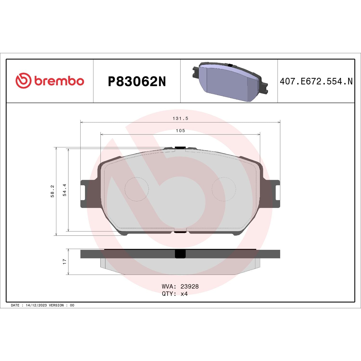 PRIME Ceramic Front Disc Brake Pad Set - P83062N_03
