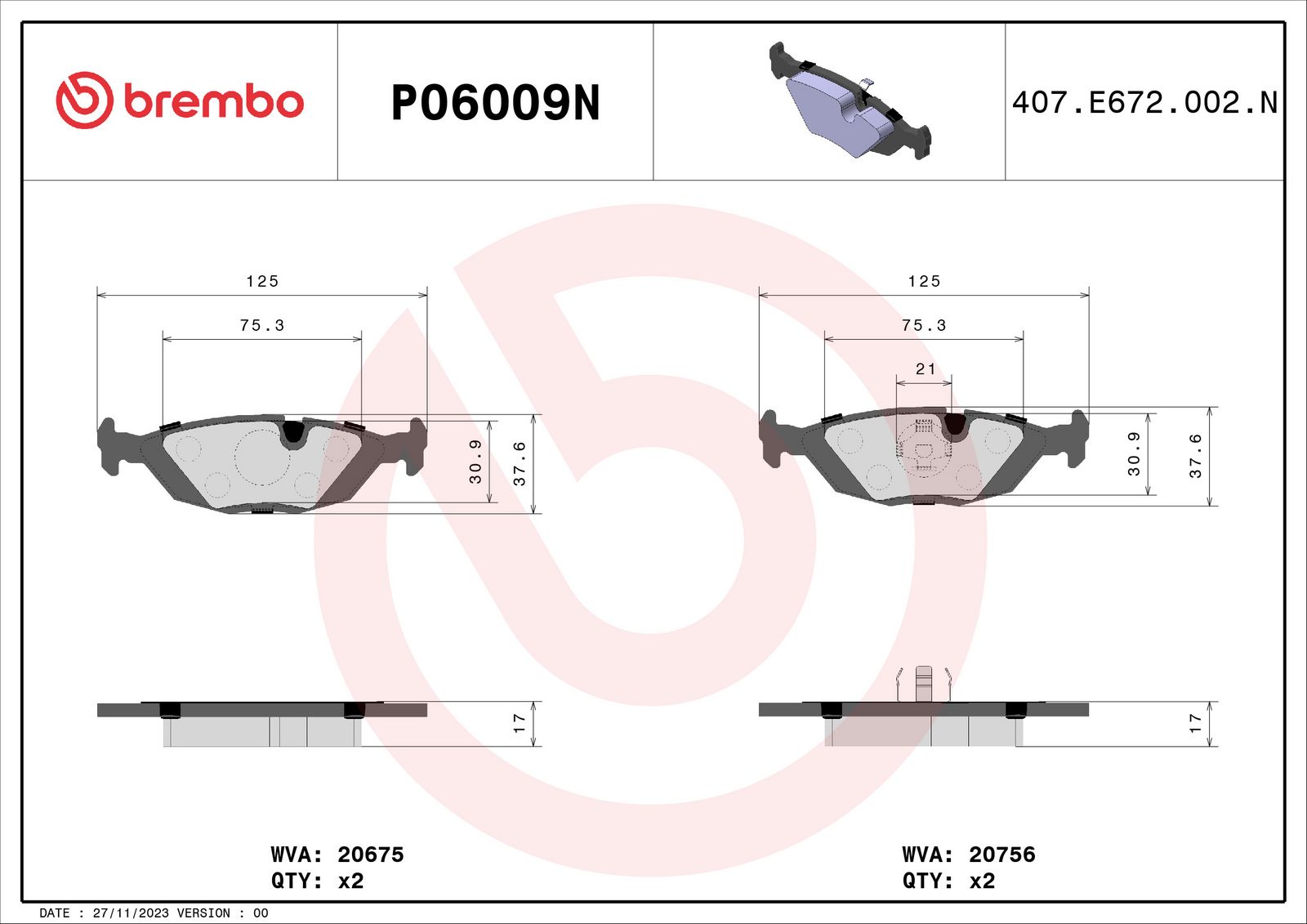 PRIME Ceramic Rear Disc Brake Pad Set - P06009N_01
