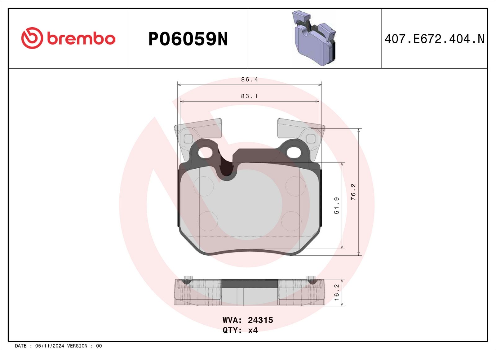 PRIME Ceramic Rear Disc Brake Pad Set - P06059N_01