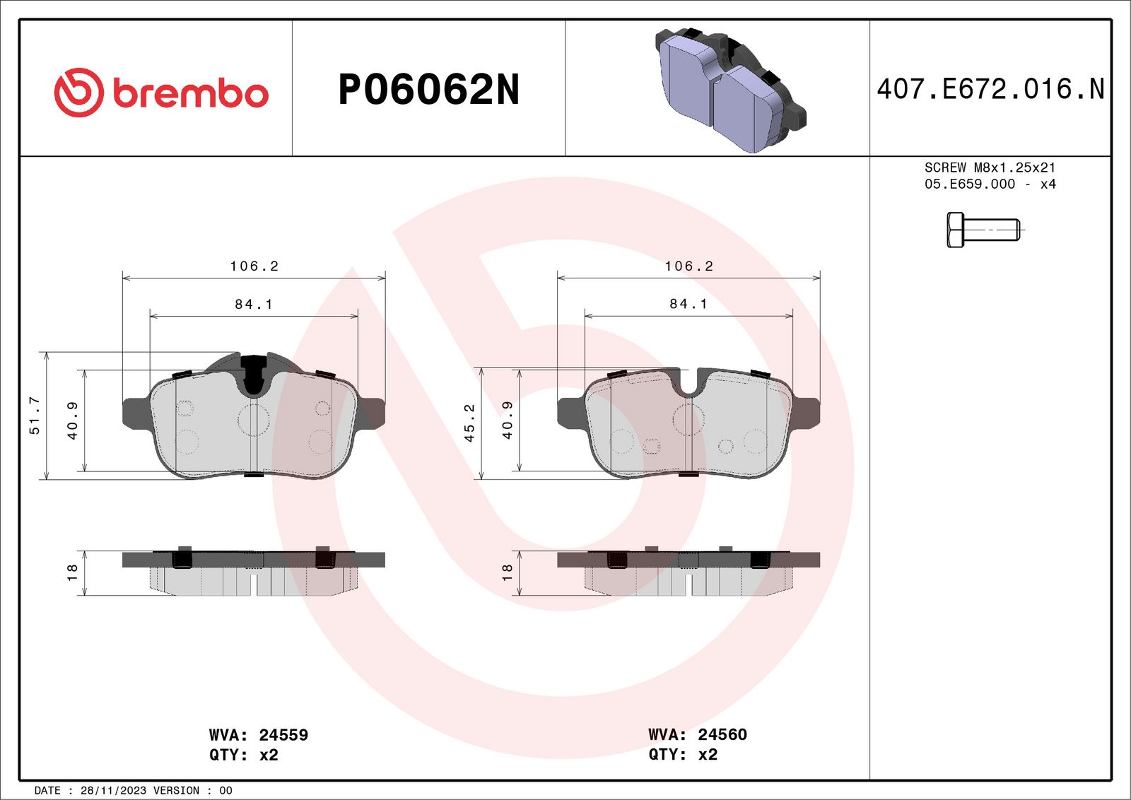 PRIME Ceramic Rear Disc Brake Pad Set - P06062N_01