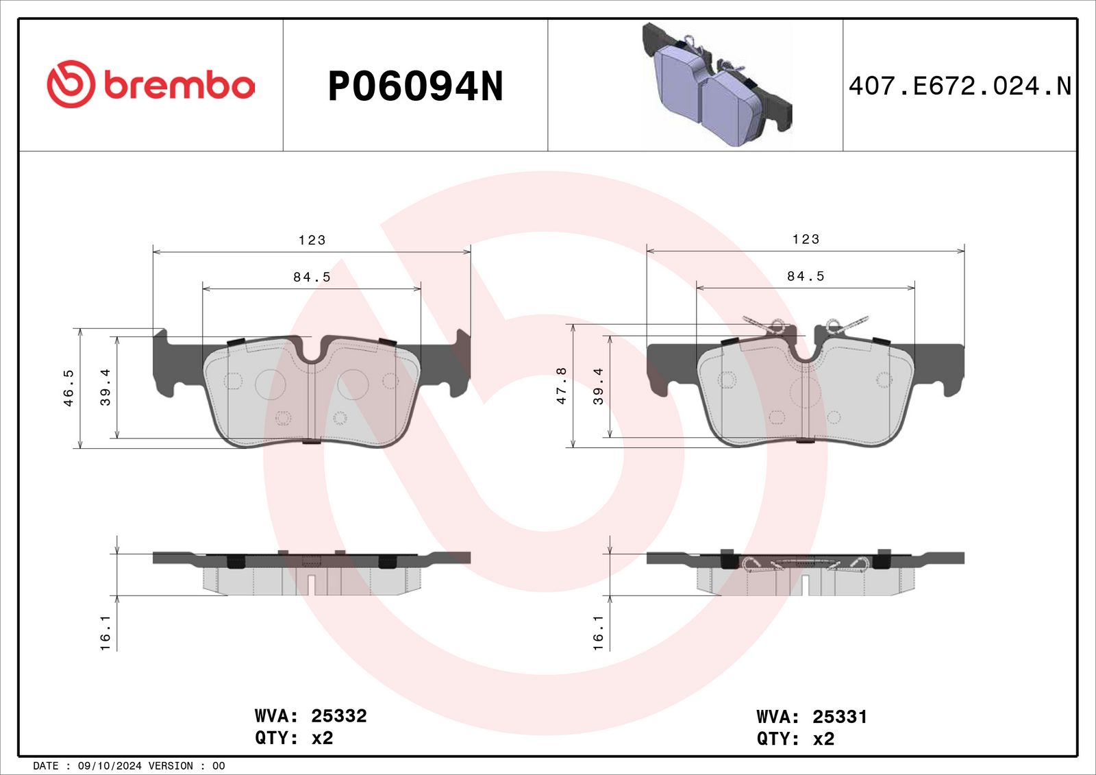 PRIME Ceramic Rear Disc Brake Pad Set - P06094N_01