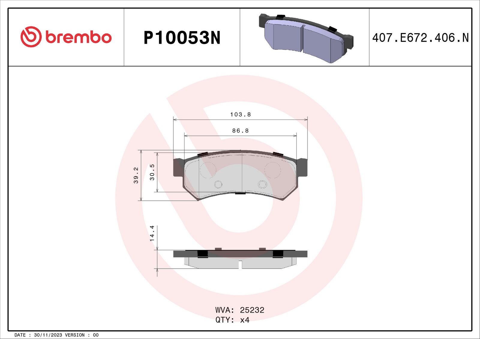 PRIME Ceramic Rear Disc Brake Pad Set - P10053N_01
