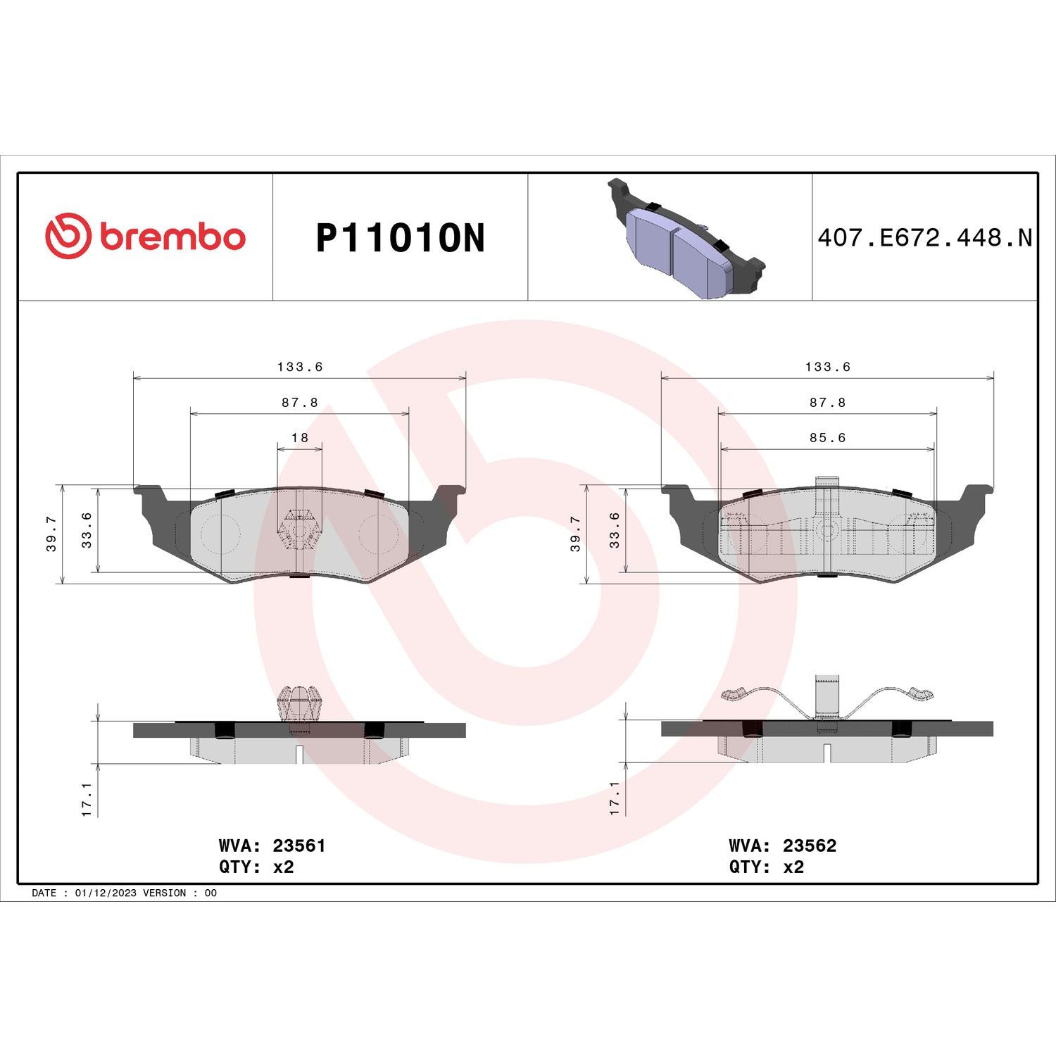 PRIME Ceramic Rear Disc Brake Pad Set - P11010N_02