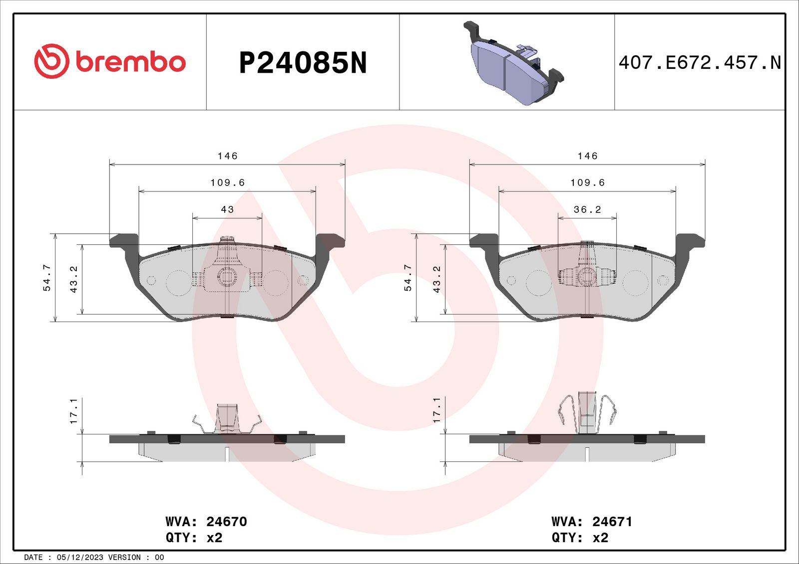PRIME Ceramic Rear Disc Brake Pad Set - P24085N_01