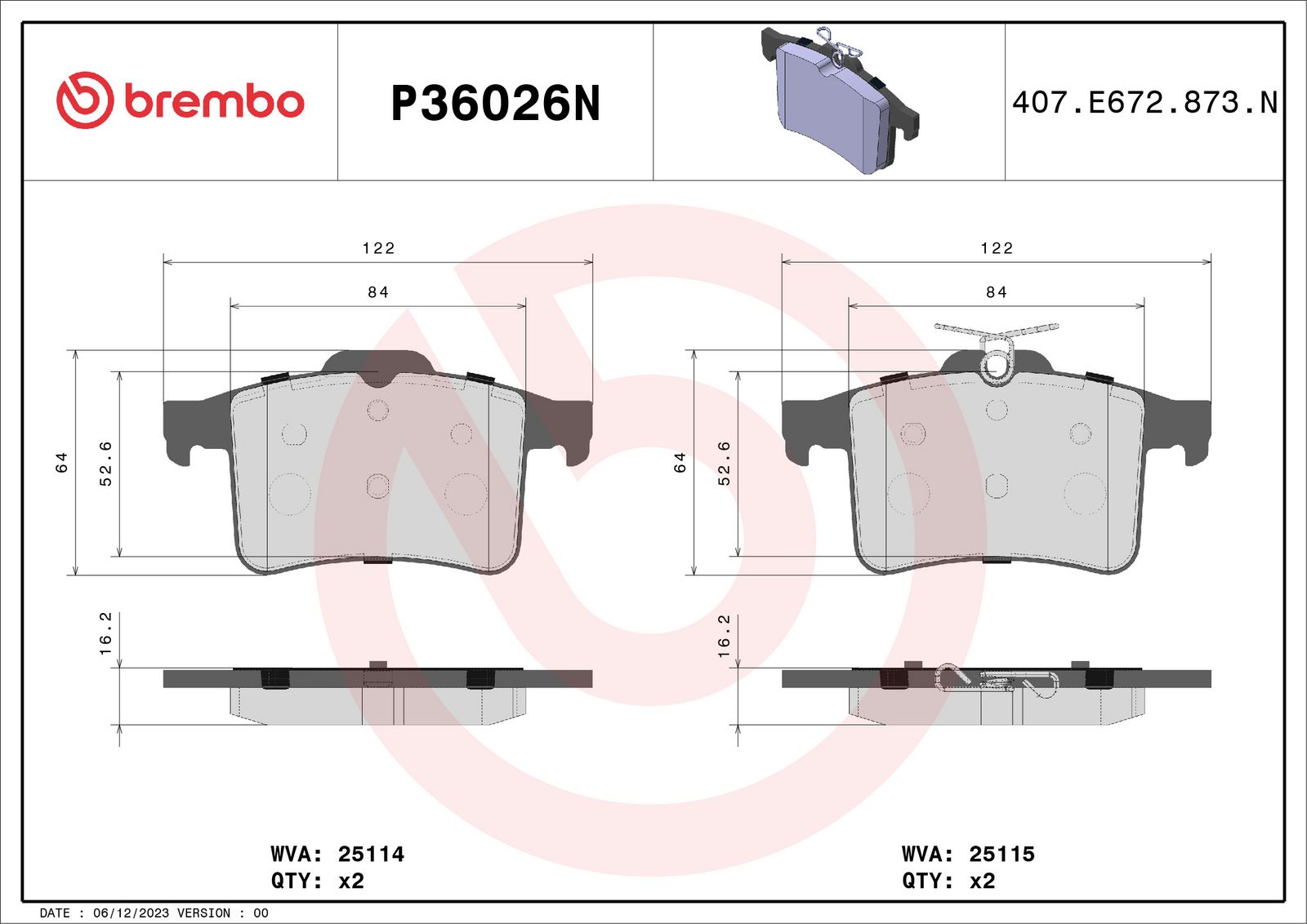 PRIME Ceramic Rear Disc Brake Pad Set - P36026N_01