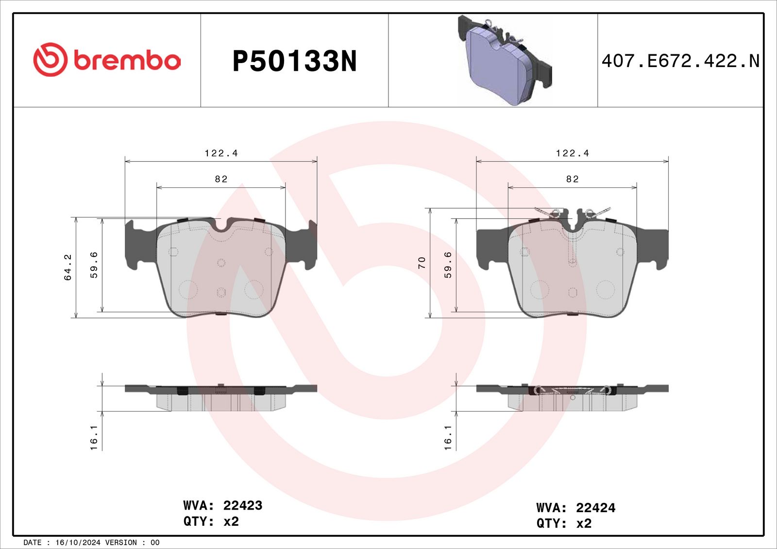 PRIME Ceramic Rear Disc Brake Pad Set - P50133N_02