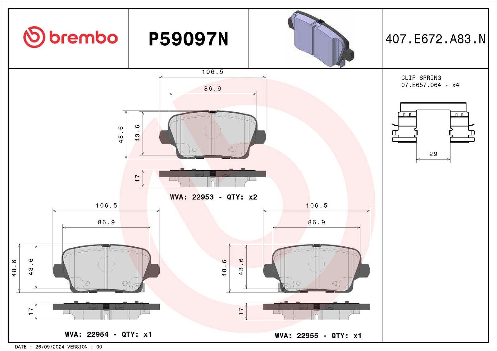 PRIME Ceramic Rear Disc Brake Pad Set - P59097N_01
