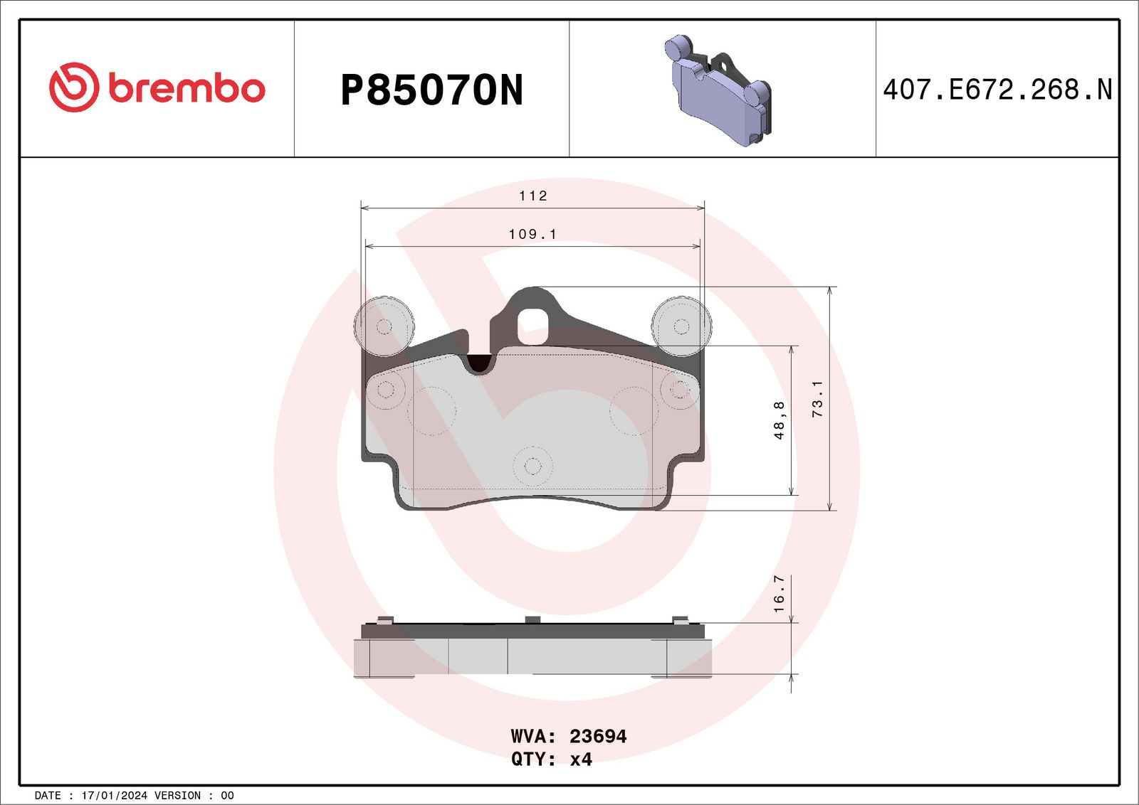 PRIME Ceramic Rear Disc Brake Pad Set - P85070N_02