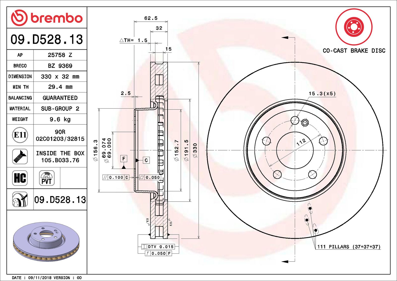 PRIME Co-cast Front Disc Brake Rotor - 09.D528.13_07