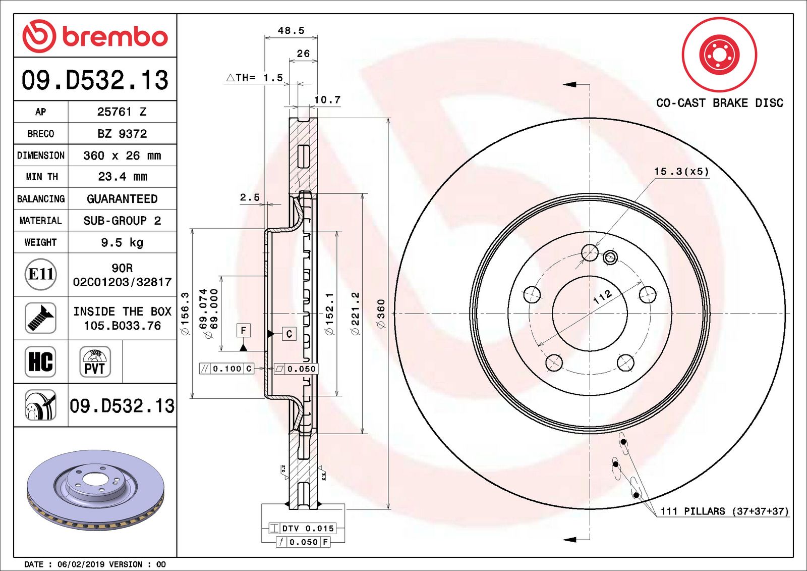 PRIME Co-cast Rear Disc Brake Rotor - 09.D532.13_07
