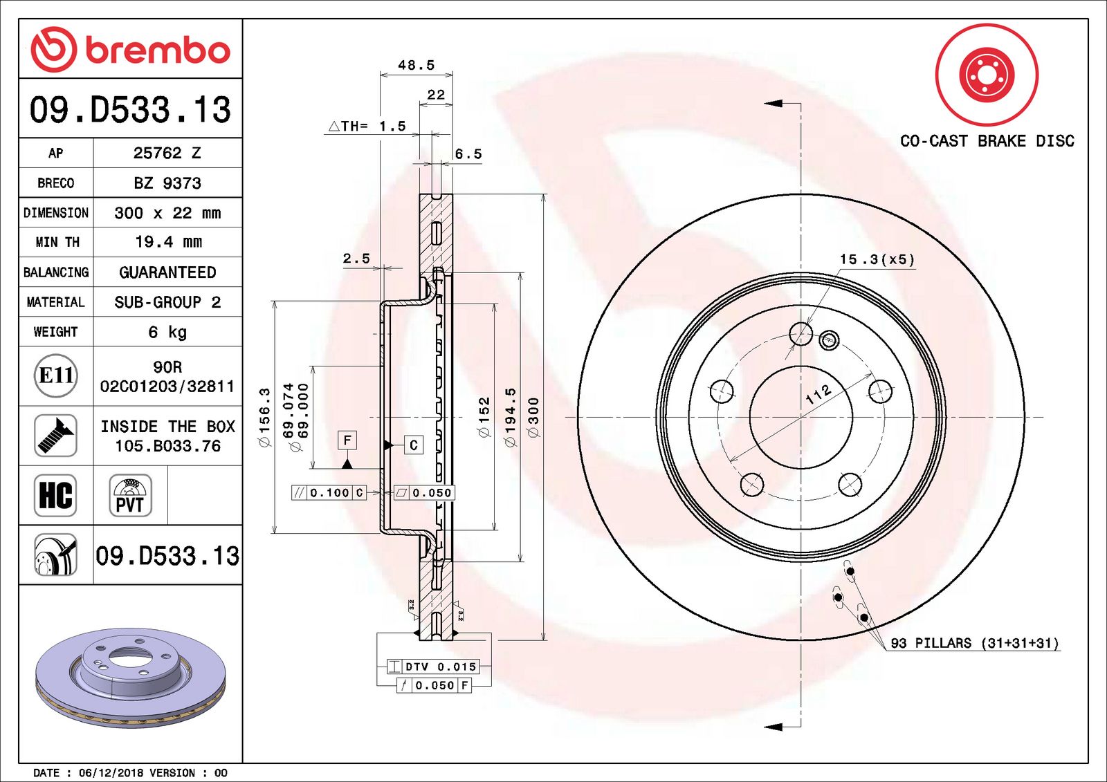 PRIME Co-cast Rear Disc Brake Rotor - 09.D533.13_07