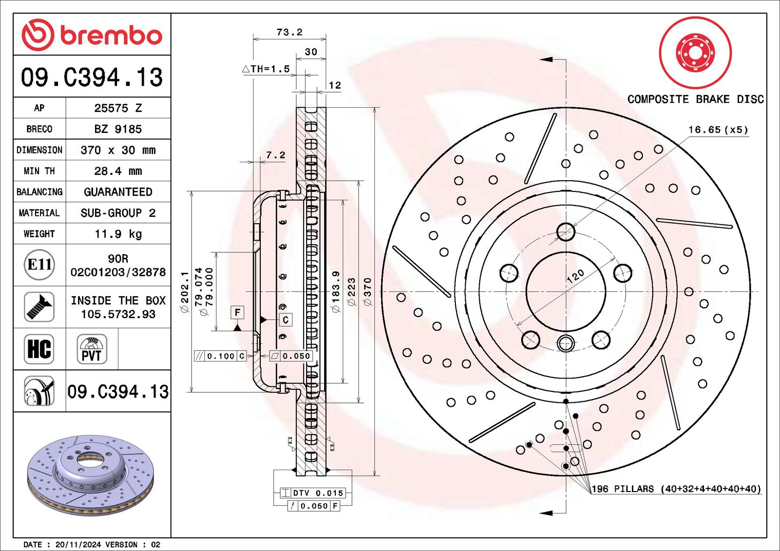PRIME Composite Front Disc Brake Rotor - 09.C394.13_07