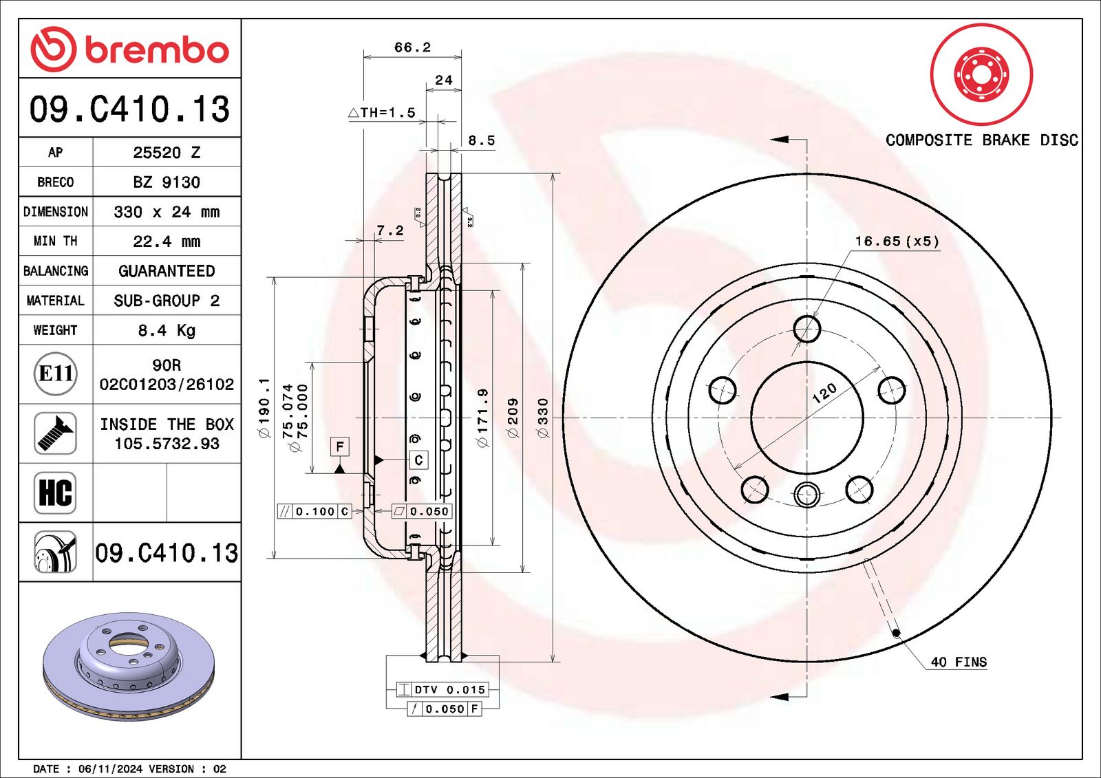 PRIME Composite Front Disc Brake Rotor - 09.C410.13_07