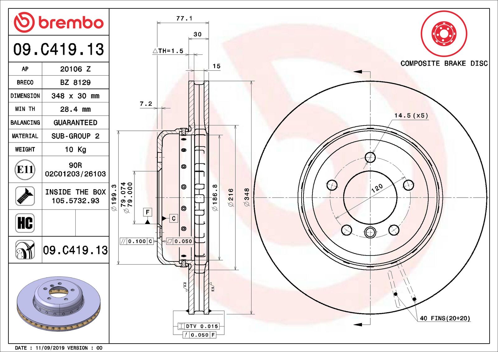 PRIME Composite Front Disc Brake Rotor - 09.C419.13_06