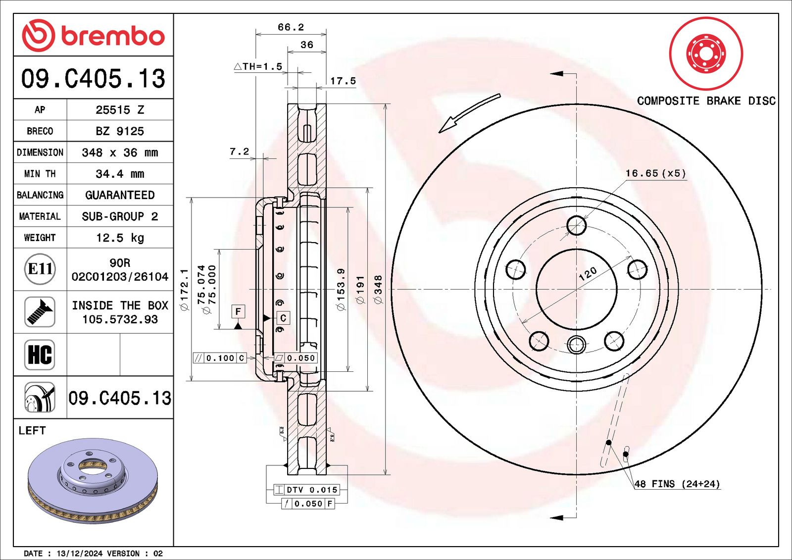 PRIME Composite Front Left Disc Brake Rotor - 09.C405.13_06