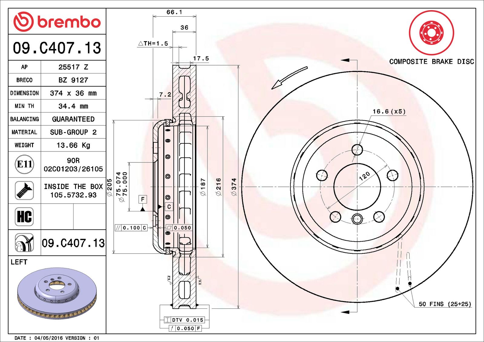 PRIME Composite Front Left Disc Brake Rotor - 09.C407.13_06