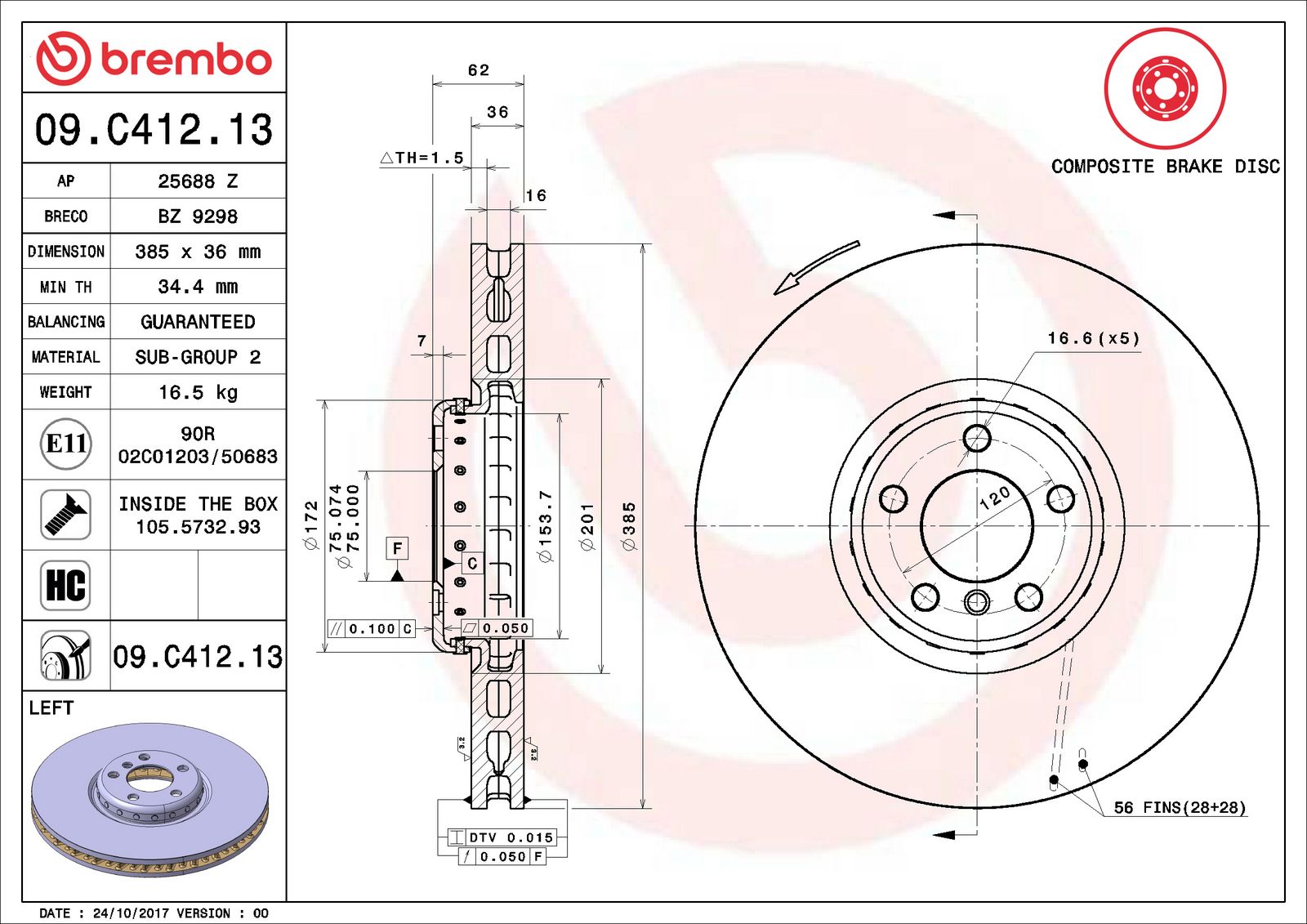 PRIME Composite Front Left Disc Brake Rotor - 09.C412.13_06