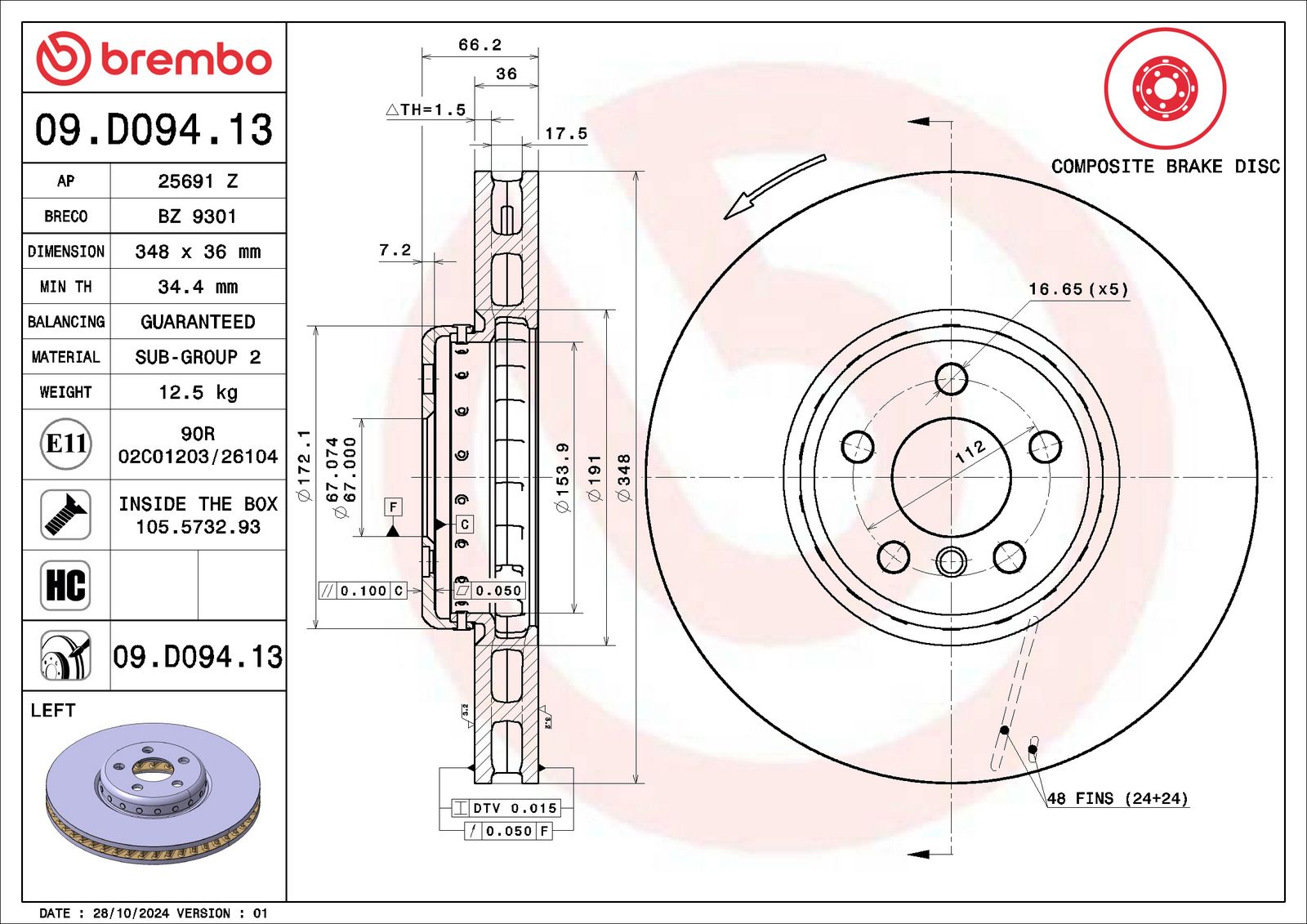 PRIME Composite Front Left Disc Brake Rotor - 09.D094.13_06