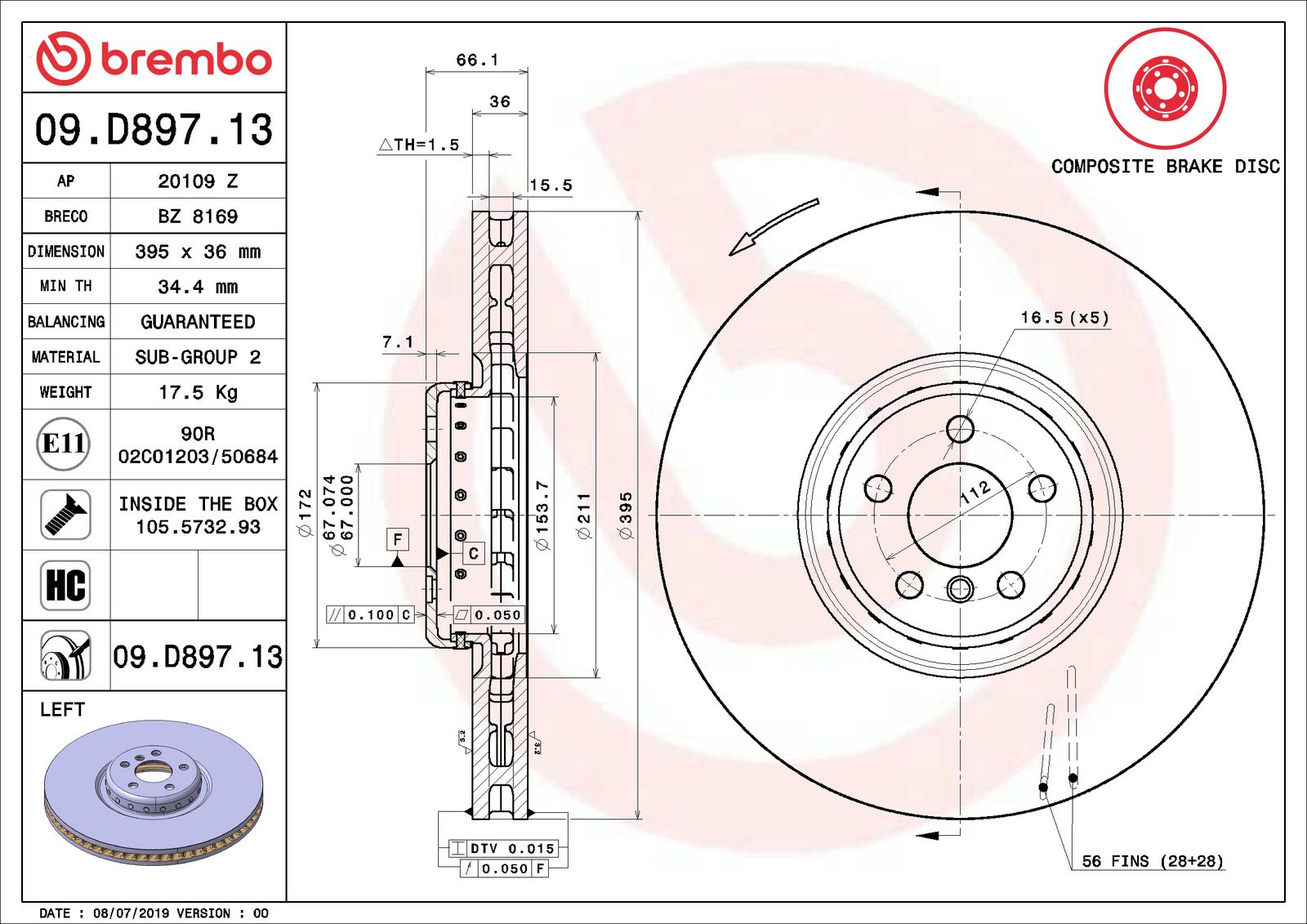 PRIME Composite Front Left Disc Brake Rotor - 09.D897.13_06