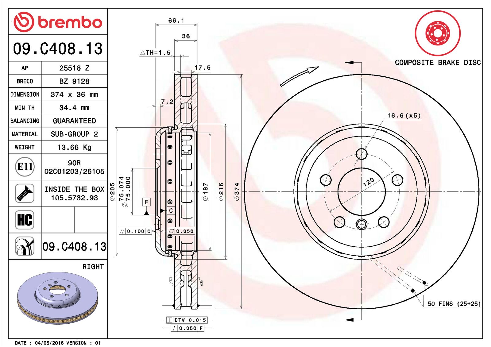 PRIME Composite Front Right Disc Brake Rotor - 09.C408.13_06