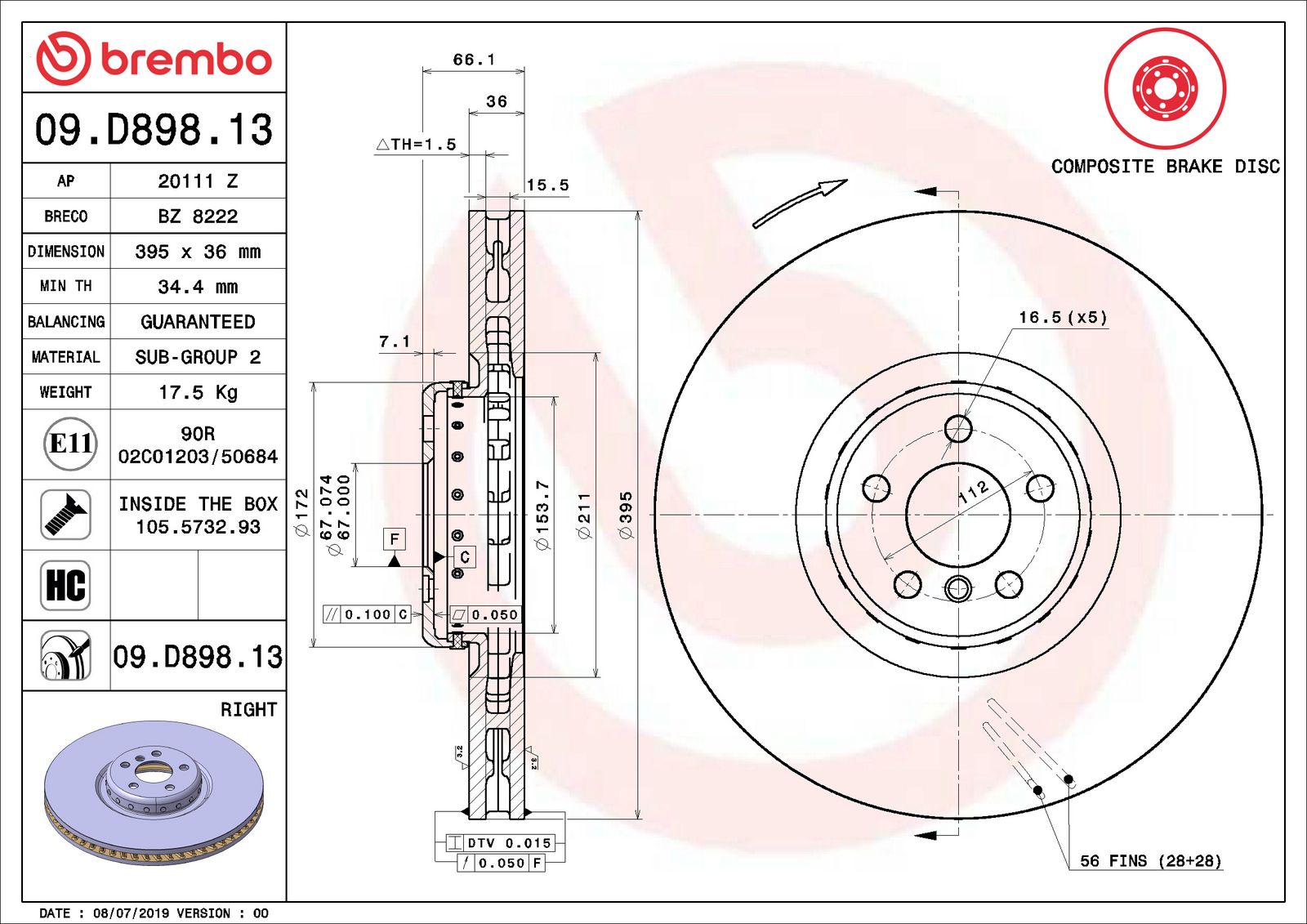 PRIME Composite Front Right Disc Brake Rotor - 09.D898.13_06