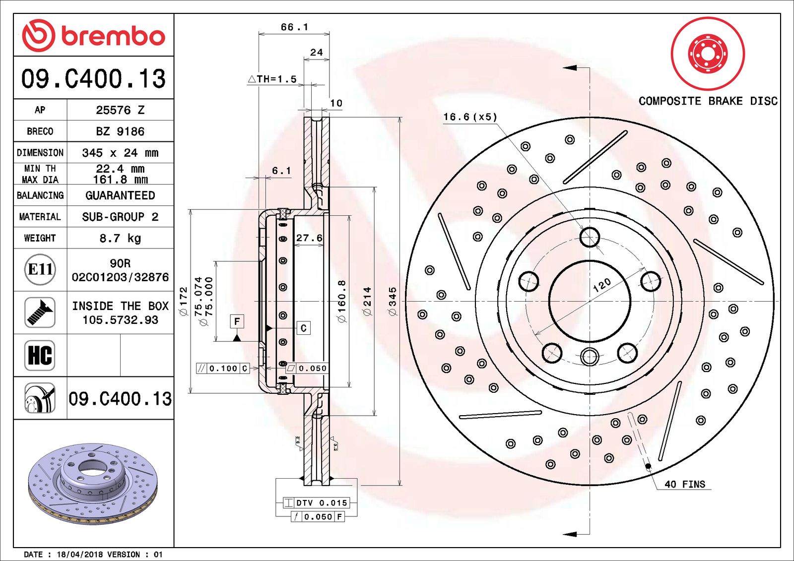 PRIME Composite Rear Disc Brake Rotor - 09.C400.13_06