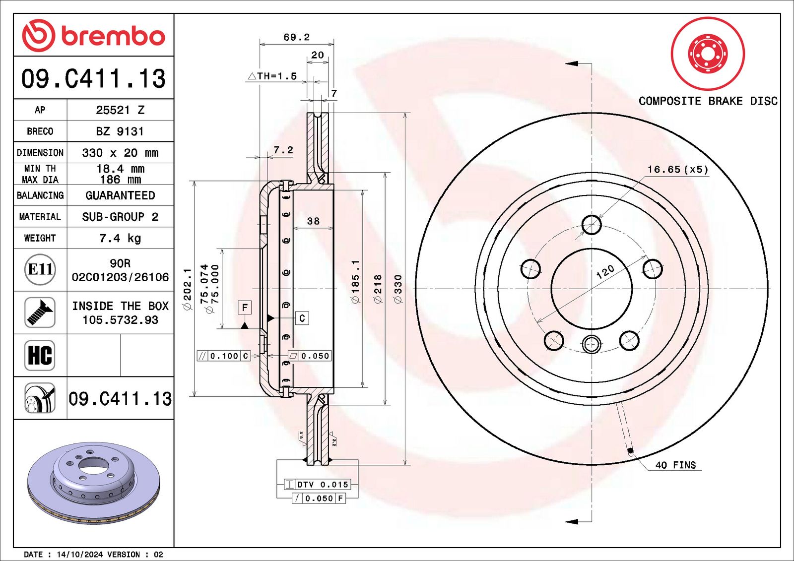 PRIME Composite Rear Disc Brake Rotor - 09.C411.13_07