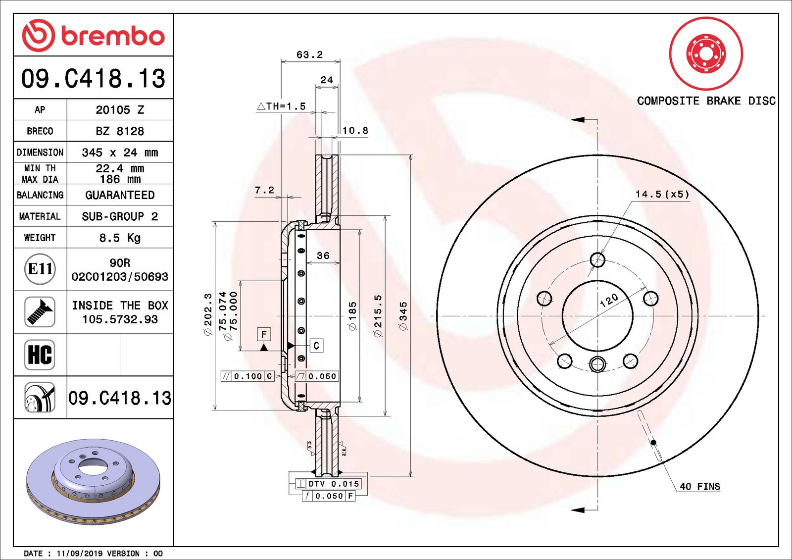 PRIME Composite Rear Disc Brake Rotor - 09.C418.13_07