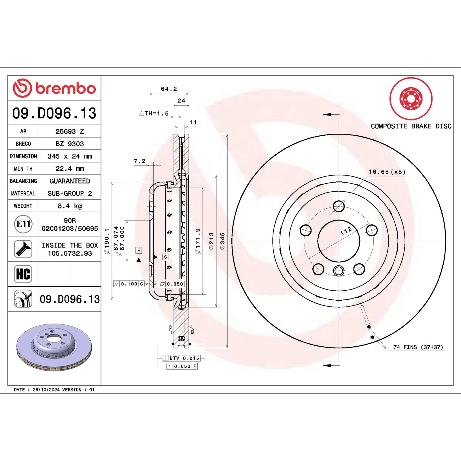 PRIME Composite Rear Disc Brake Rotor - 09.D096.13_07