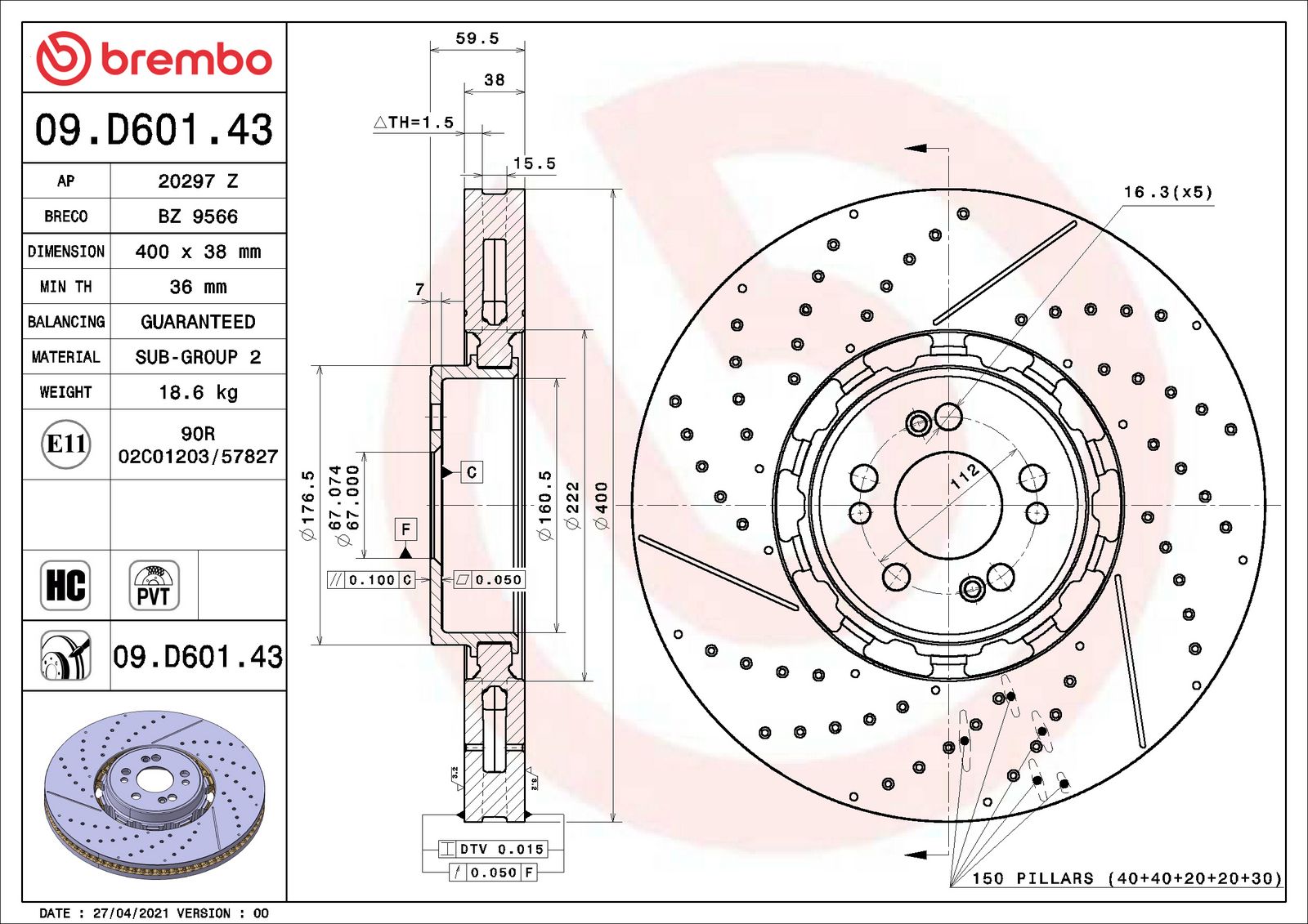 PRIME Dual Cast Front Disc Brake Rotor - 09.D601.43_06