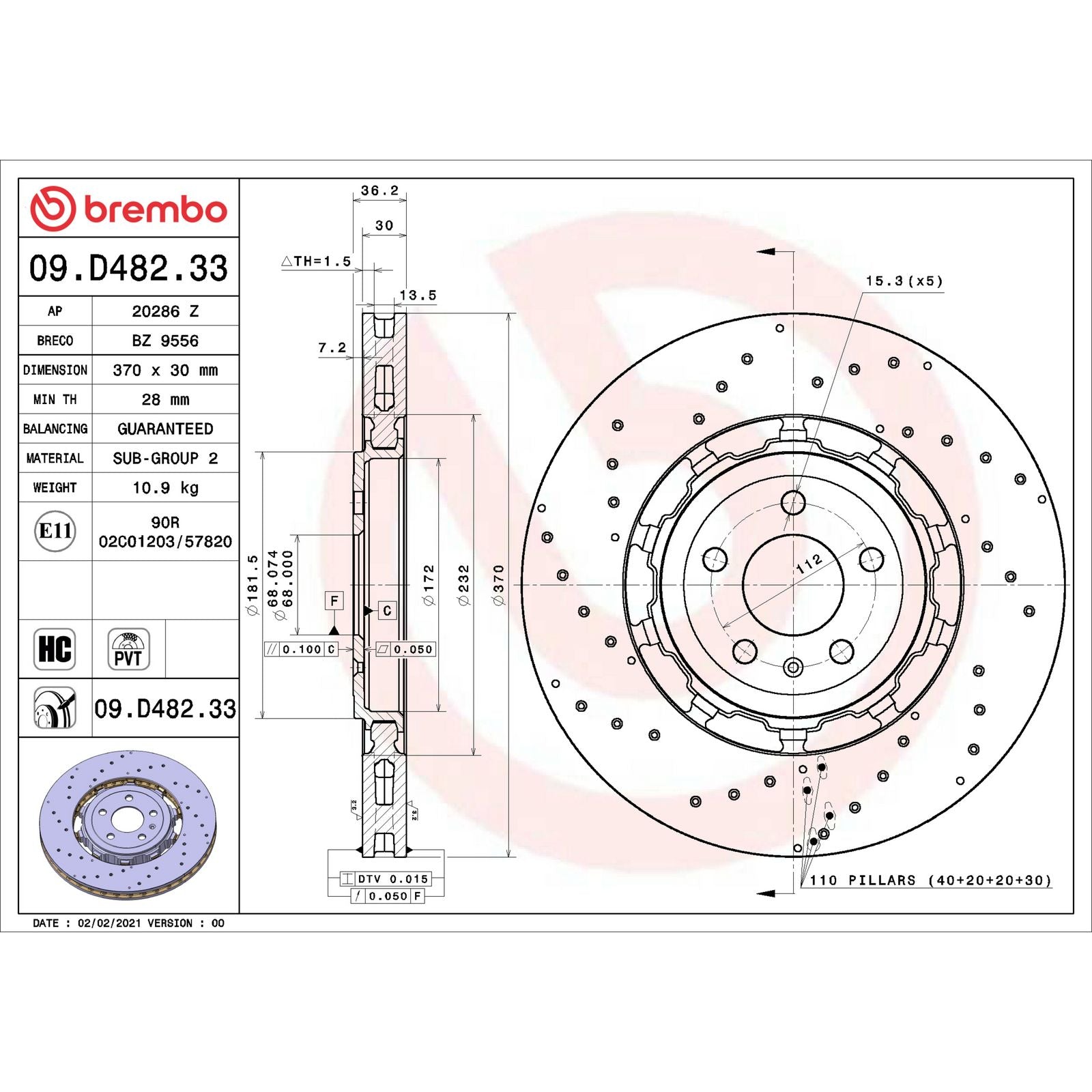 PRIME Dual Cast Rear Disc Brake Rotor - 09.D482.33_02