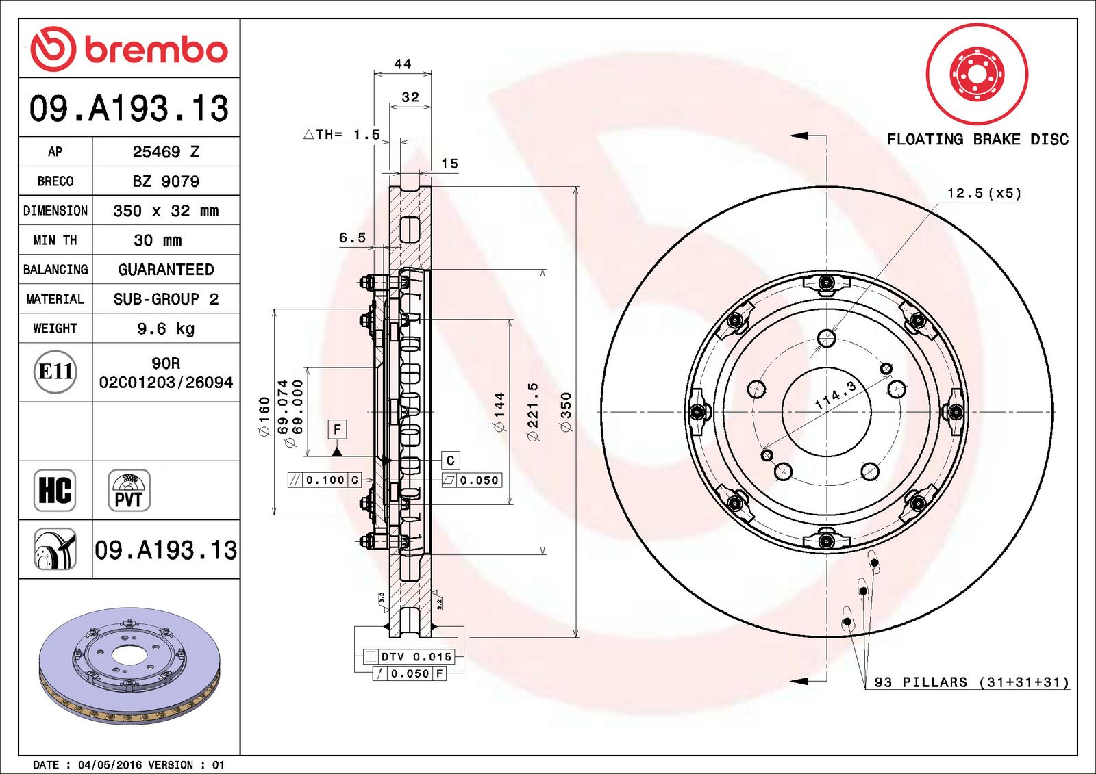 PRIME Floating Front Disc Brake Rotor - 09.A193.13_06