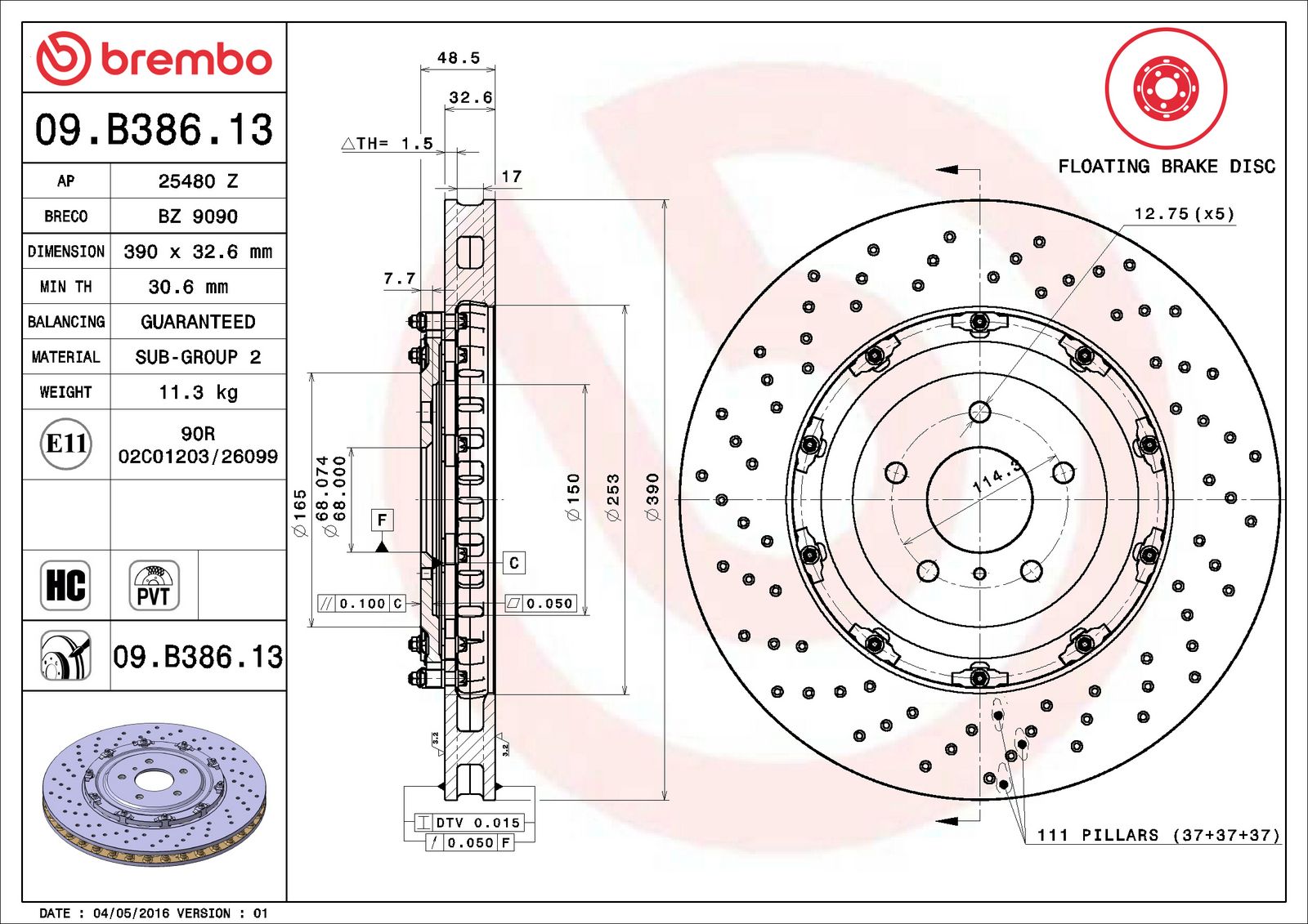 PRIME Floating Front Disc Brake Rotor - 09.B386.13_06