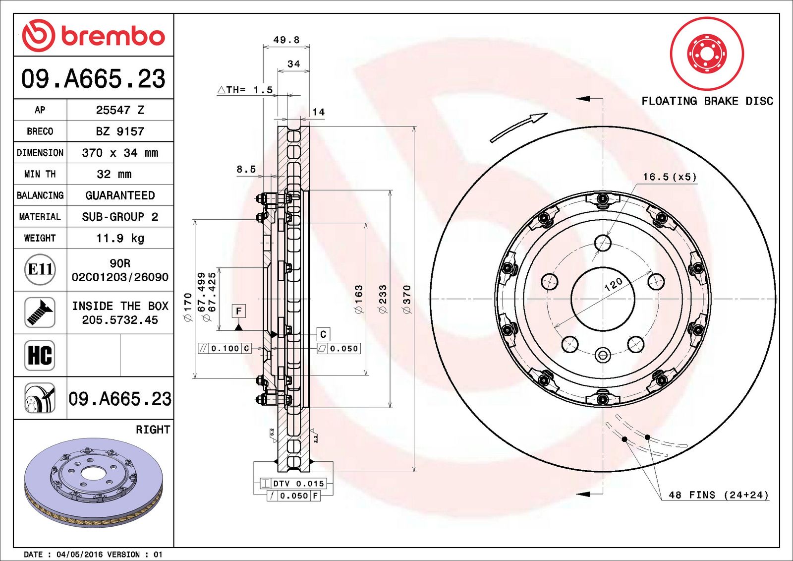 PRIME Floating Front Right Disc Brake Rotor - 09.A665.23_06