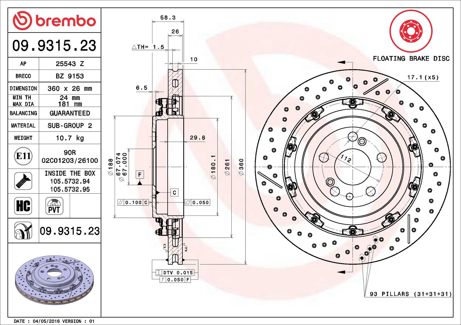 PRIME Floating Rear Disc Brake Rotor - 09.9315.23_07